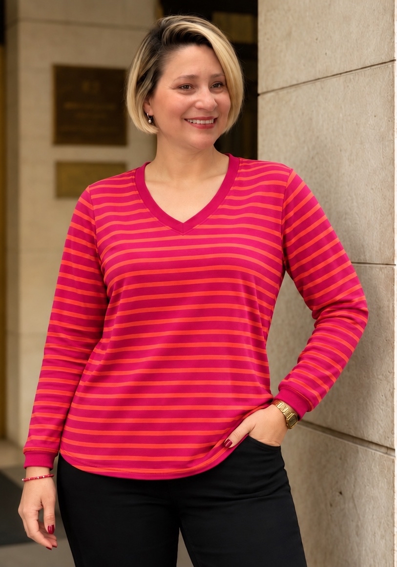 Remera Rayada Amalfi fucsia y naranja